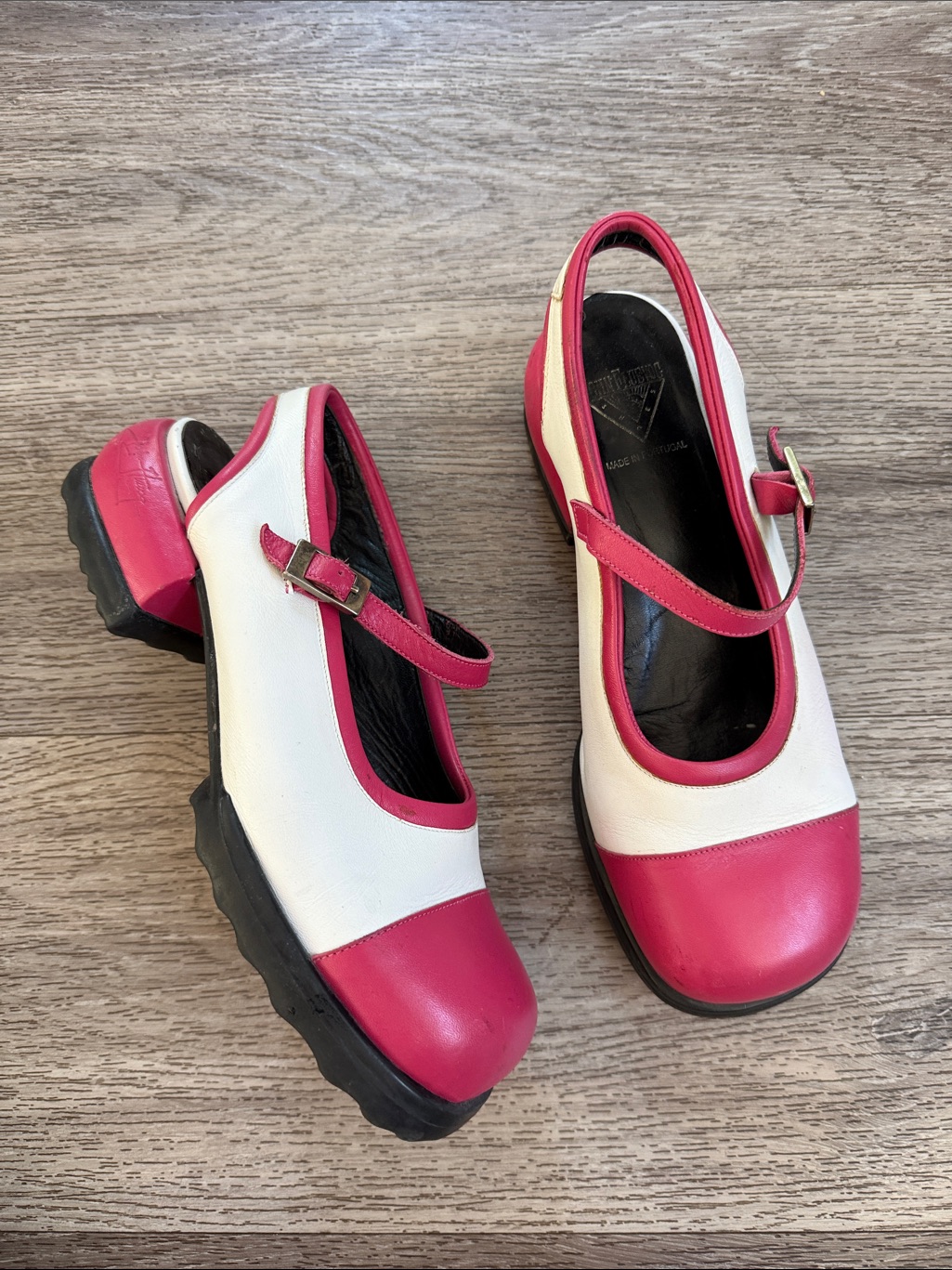John Fleuvog Shoes 9 Two-Tone Pink And White Mary Jane Slingback Clogs